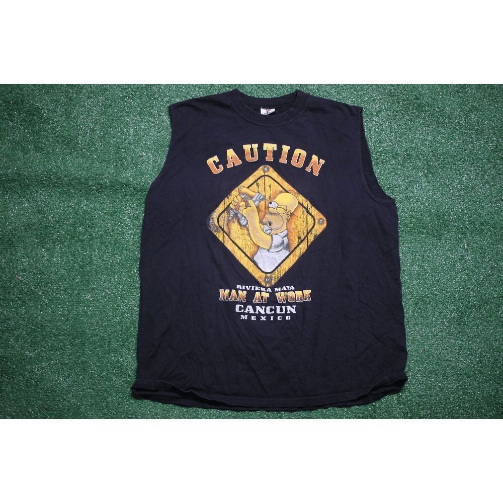 Homer Simpson Riviera Maya "Man at Work" Cancun Sleeveless Graphic Tee